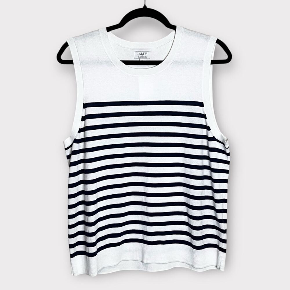 NWT J.CREW CA085 White & Navy Striped Cotton Sweater Shell Tank XL - Picture 2 of 6